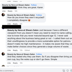 Hair By Neva - Loves to call people "woke" and "Karen" on Facebook threads. Really professional.