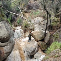 Santa Ynez Falls - Topanga State Park - So close. Falls @ the bend decided not to wade in and climb those boulders. Guy said the falls were really flowing. 2" rain in 36 hours.