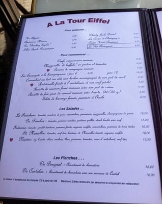 Menu photo 8 A la Tour Eiffel Paris, 75 Menu photo 8 A la Tour Eiffel Paris, 75