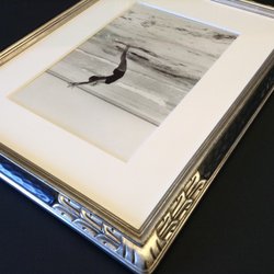 The Frame Gallery - Arts and Crafts frame gilded with white gold over black clay, UV museum glass and archival mat. Photograph by Jesse A. Fernandez, 1925-1986.