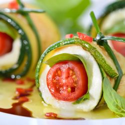 Tasteful Vibes - Cucumber Wrap with mozzarella, tomato, basil, drizzled in a balsamic vinaigrette