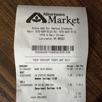 Albertsons Market - "Your cashier today was self" lol and no taxes charged. - Gas Stations Near Me - Lovington, New Mexico Albertsons Market - "Your cashier today was self" lol and no taxes charged. - Gas Stations Near Me - Lovington, New Mexico