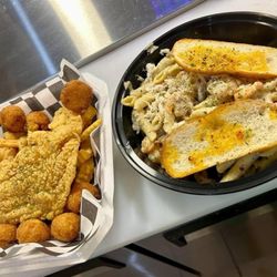 Armstrong’s Bayou Cafe - Catfish basket and pasta