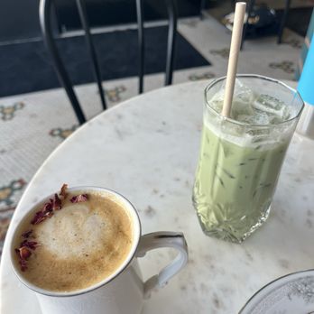 Chartreuse Sisters - Cafe Pistachio Rose Latte and Iced Matcha - Patisserie/Cake Shop Near Me - Grand Rapids, Michigan