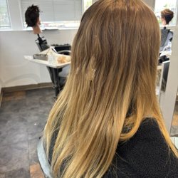IBMC College - Before photo, dark roots light ends. I wanted my hair to all me dark.