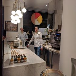 Reflection with owner and pastries