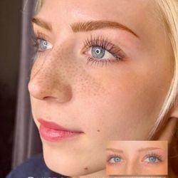 Microblading Los Angeles by Tinted Liquid - Nano Brow Combo (machine hairstrokes in the front and powder shading at the tail!!