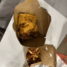 Half chicken (hot) and fries.