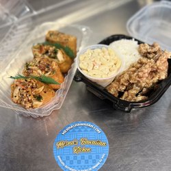 Merna’s Hawaiian Kitchen - Garlic chicken w/Mac salad & Inari Bombs