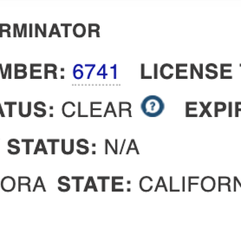 Bellas Exterminator - License info from the California state Structural Pest Control Board. - Pest Control Near Me - Glendora, California Bellas Exterminator - License info from the California state Structural Pest Control Board. - Pest Control Near Me - Glendora, California