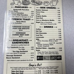 Poopie Di Manno's Lunch - The back of the menu