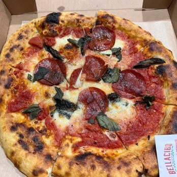 Pie Tap Pizza Workshop + Bar - Margherita with spicy pepperoni - Bars Near Me - Frisco, Texas Pie Tap Pizza Workshop + Bar - Margherita with spicy pepperoni - Bars Near Me - Frisco, Texas