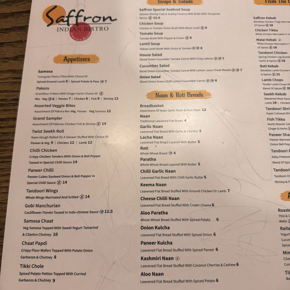 Saffron Indian Bistro - Menu (2026) - Indian Near Me - Virginia Beach, Virginia
