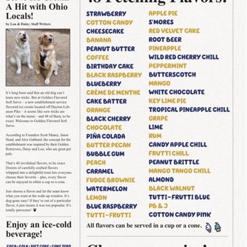 Goldies Flavored Soft Serve - Menu - Ice Cream & Frozen Yogurt Near Me - Dayton, Ohio Goldies Flavored Soft Serve - Menu - Ice Cream & Frozen Yogurt Near Me - Dayton, Ohio