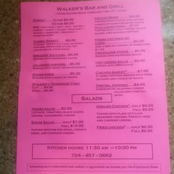 Walker's Bar and Grill - Menu page 1