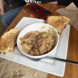 Bacon grilled cheese and warm potato salad. All the yum. Bacon grilled cheese and warm potato salad. All the yum.