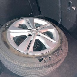 That's the way the tire looked after the rescue patrol changes it.