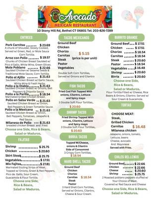 Menu photo 3 Avocado Mexican Restaurant Bethel, CT Menu photo 3 Avocado Mexican Restaurant Bethel, CT