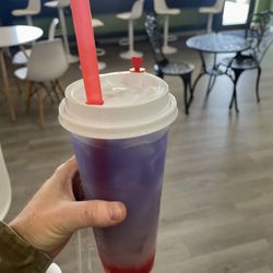 Tea Time - Butterfly Dream Tea with Popping Strawberry Boba instead of jam! Yummmm