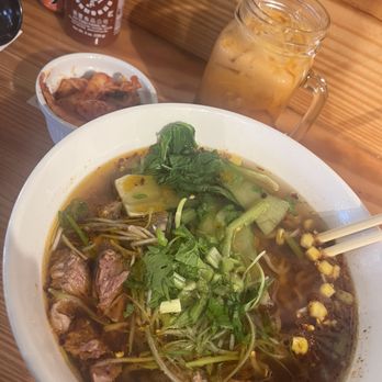 Noodle Boulevard - N12. Beef Ramen, kimchi, and Thai tea - Ramen Near Me - Cary, North Carolina Noodle Boulevard - N12. Beef Ramen, kimchi, and Thai tea - Ramen Near Me - Cary, North Carolina
