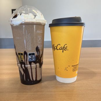 McDonald's - Large Mocha Frappe with extra chocolate drizzle & Large Hot Premium Roast Coffee - Burgers Near Me - San Leandro, California McDonald's - Large Mocha Frappe with extra chocolate drizzle & Large Hot Premium Roast Coffee - Burgers Near Me - San Leandro, California