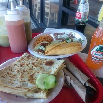 Tacos Huicho - Chicken and cheese quesadilla AND combo plate with pork taco and tamale...yum! - Mexican Near Me - Phoenix, Arizona
