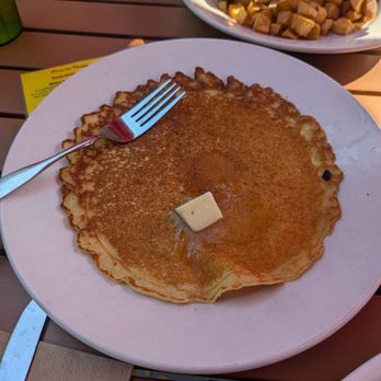 Cafe This Way - Single plain pancake! Perfectly thin and crispy, served with real maple syrup - New American Near Me - Bar Harbor, Maine Cafe This Way - Single plain pancake! Perfectly thin and crispy, served with real maple syrup - New American Near Me - Bar Harbor, Maine