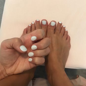 Katelyn Nails - Powder dip and gel pedicure - Alpine Snow color for my bridal shower - Nail Salons Near Me - Lehighton, Pennsylvania