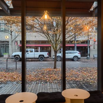 Lovejoy Bakers - a view of a street through a window - Bakeries Near Me - Portland, Oregon