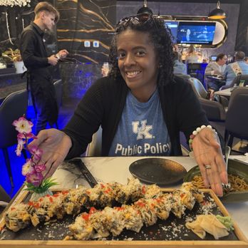 Osaka - My Beautiful wife with the Thunder roll sushi! Tastes so good! - Sushi Bars Near Me - Lexington, Kentucky Osaka - My Beautiful wife with the Thunder roll sushi! Tastes so good! - Sushi Bars Near Me - Lexington, Kentucky