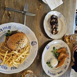 Dačický - Fried cheese, gingerbread and dried fruit, shredded pork burger and Pilsner - delicious!