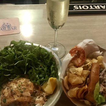 The Mar Bar - Prosecco with Fresh Catch and Arugula & Embargo Roll and Chips with Peel n' Eat Shrimp. Yum!!!! - Wine Bars Near Me - Tavernier, Florida
