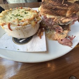 Reuben sandwich with French onion soup. Reuben sandwich with French onion soup.