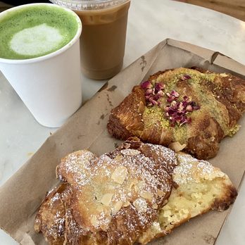 L'Appartement 4F - Almond and Rose Pistachio Croissant with Matcha Latte and Iced Coffee. - Bakeries Near Me - Brooklyn, New York