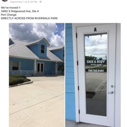 Face & Body Healthy Aging - We've moved!  3460 S Ridgewood Ave Ste A, Port Orange.  Come check out our new location.  Directly across from Riverwalk Park.