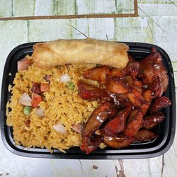 Jun’s Kitchen - Boneless Spareribs in dinner combo with fried rice and pork egg roll