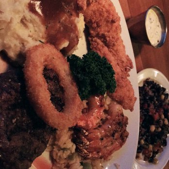 FD's Grillhouse - 7 oz Top Sirloin and Gulf Shrimp Plate with mashed potatoes and Quinoa for $14.95 Added one Fried Catfish for $1.50 - American Near Me - Springfield, Missouri