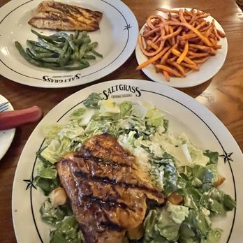 Saltgrass Steak House - 5-24-2024 chicken Cesar salad salmon green beans and sweet potatoes fries - Steakhouses Near Me - The Colony, Texas Saltgrass Steak House - 5-24-2024 chicken Cesar salad salmon green beans and sweet potatoes fries - Steakhouses Near Me - The Colony, Texas