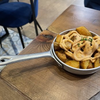 Sensi - Bravas with... cheese whiz and soggy potatoes - Tapas/Small Plates Near Me - Barcelona, B Sensi - Bravas with... cheese whiz and soggy potatoes - Tapas/Small Plates Near Me - Barcelona, B