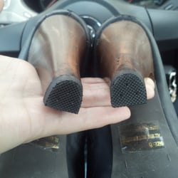 Heel tip replacement on chunkier heel runs about $12 here. You leave them overnight so the glue can dry.