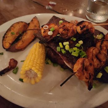 Quahog's Seafood Shack - Land and Sea. Was ok. Shrimp was good, but ribs were extra fatty and wet. Sweet potatoes were good. Corn ok. - Seafood Near Me - Stone Harbor, New Jersey