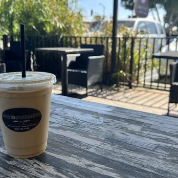 Cloverleaf Coffee & Bakery - Drinking my iced latte on the patio and reading on  Thursday mid-day. - Desserts Near Me - Temple City, California