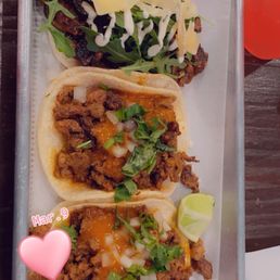 Three tacos... two carne asada and one mushroom taco. All three were soft and full of flavor. Three tacos... two carne asada and one mushroom taco. All three were soft and full of flavor.