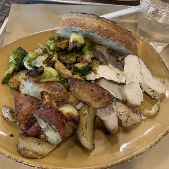 Urban Plates - Grilled Chicken plate with Brussels sprouts and roasted potatoes - Salad Near Me - Pasadena, California Urban Plates - Grilled Chicken plate with Brussels sprouts and roasted potatoes - Salad Near Me - Pasadena, California