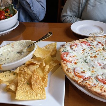 Fire By The Monon - Spinach Small Garden Salad and Margherita Flatbread - American Near Me - Indianapolis, Indiana Fire By The Monon - Spinach Small Garden Salad and Margherita Flatbread - American Near Me - Indianapolis, Indiana
