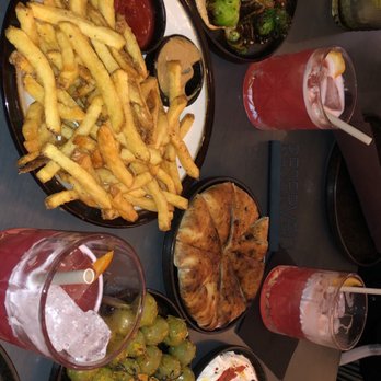 The Brandy - Labne and olives, brussels sprouts, fries, and 3 red dragons - Mediterranean Near Me - Glendale, California The Brandy - Labne and olives, brussels sprouts, fries, and 3 red dragons - Mediterranean Near Me - Glendale, California