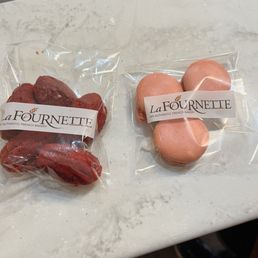 Madeleines and rasberry macaroons