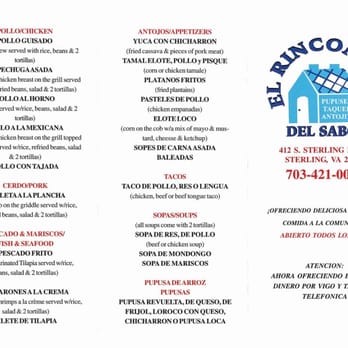 El Rinconcito Del Sabor - El Rinconcito Del Sabor - Menu #1 - Mexican Near Me - Sterling, Virginia
