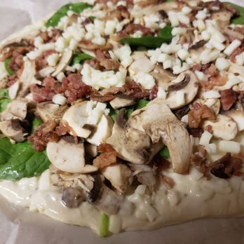 Donatello's Take & Bake Pizza - Small with garlic parmesan sauce, spinach, mushrooms and bacon - Pizza Near Me - Modesto, California Donatello's Take & Bake Pizza - Small with garlic parmesan sauce, spinach, mushrooms and bacon - Pizza Near Me - Modesto, California