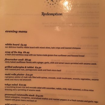 Redemption - The menu. I think it's smart that they keep their menu small, that way they have more control over the quality of their plates. - Bars Near Me - London, XGL Redemption - The menu. I think it's smart that they keep their menu small, that way they have more control over the quality of their plates. - Bars Near Me - London, XGL